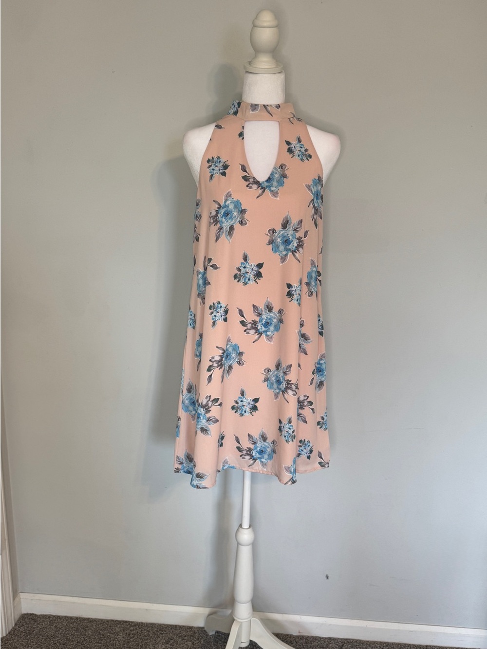 Le Lis Floral Halter Dress with Blue Flowers